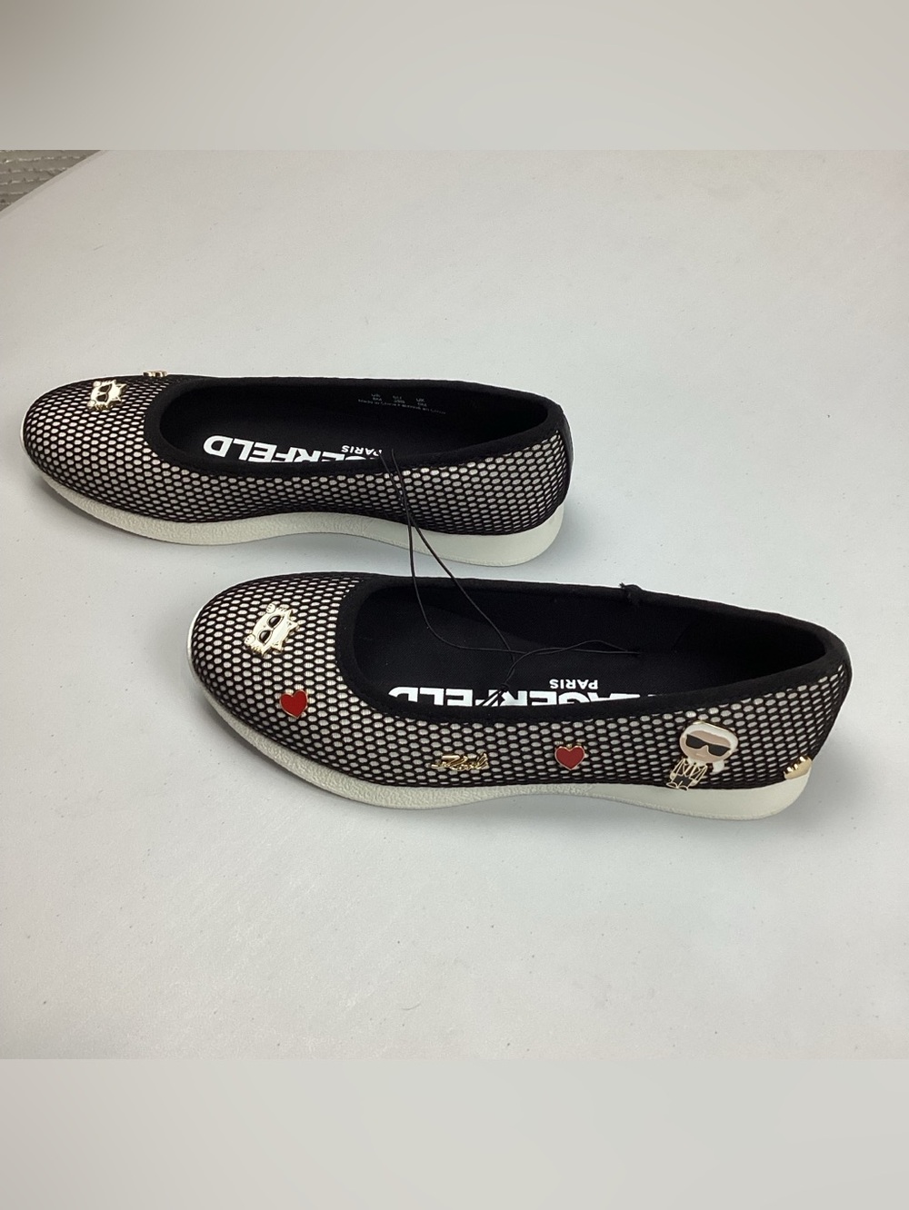Karl Lagerfeld Paris Maleia Mesh Ballet Flats Black White Charms Sz 8 KL268331 - Picture 6 of 9